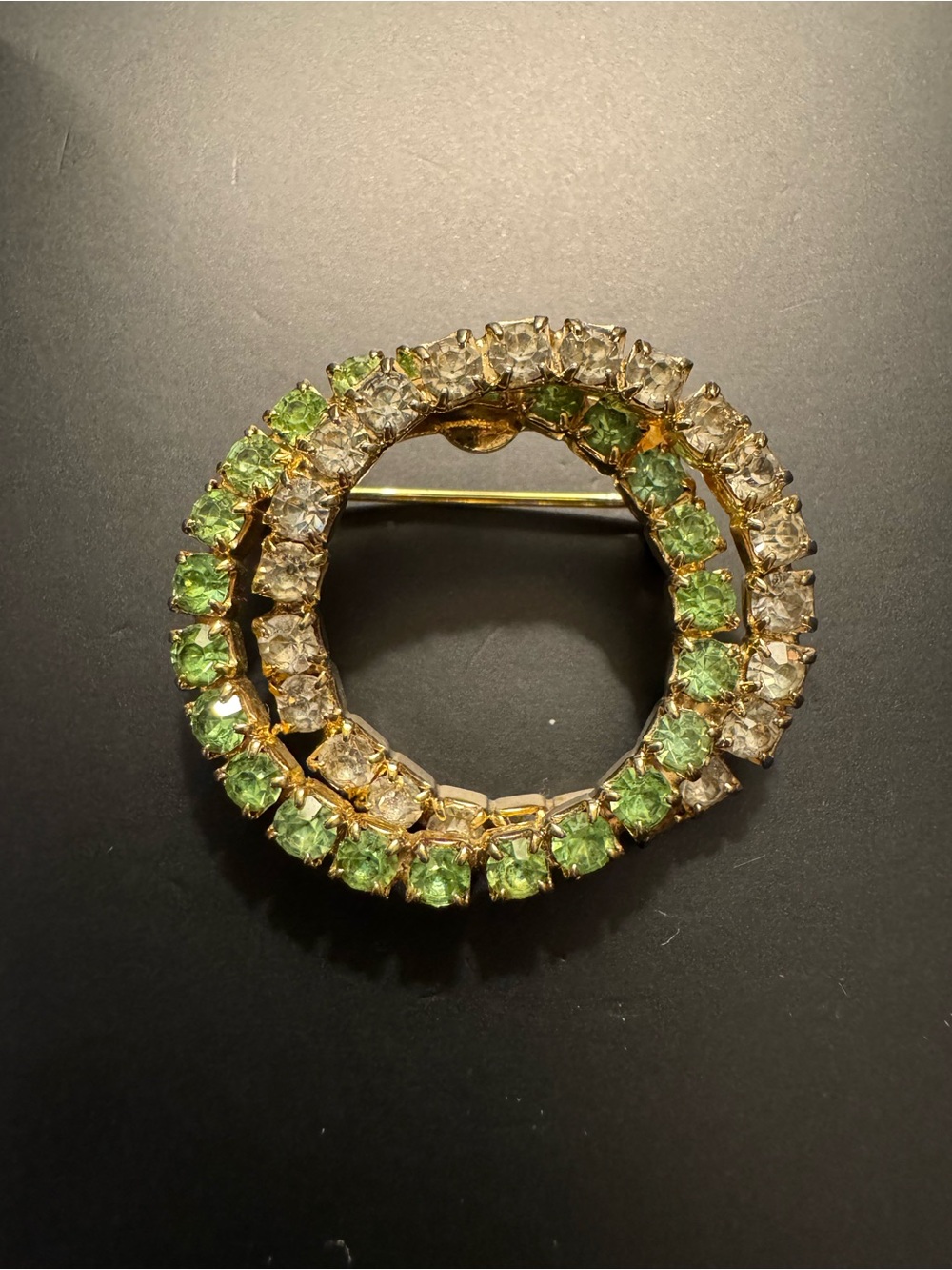 Vintage Brooch with Clear and Uranium Glass Rhinestones (UV Reactive)